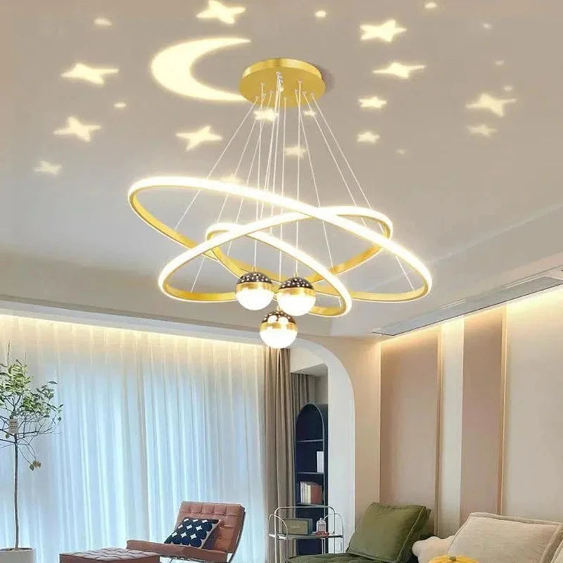 Triple Ring LED Pendant Light – Black/Gold, 60-40-20cm, 3-Color