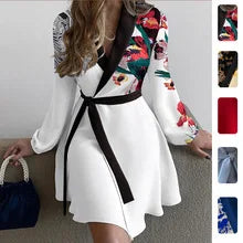 2026Spring new women's clothing European and American cross-border dresses Fashionable and elegant slim-fit waist-cinching print