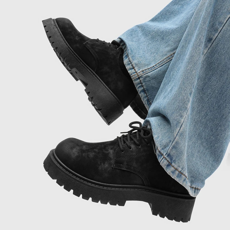 RISE UP - Men's Retro Platform High-Top Derby Shoes - Height Boosting Workwear Leather