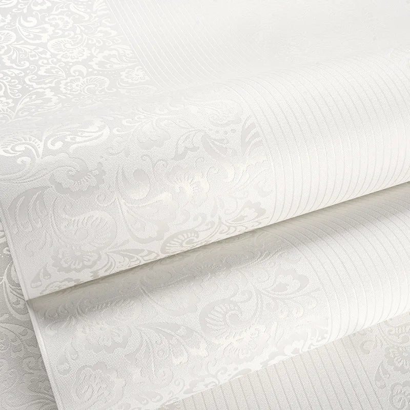 9.5M Modern Simple Wallpaper Bedroom 3D Living Room White Vertical Stripe Non-Woven Wall Cloth European TV Background Wall Paper