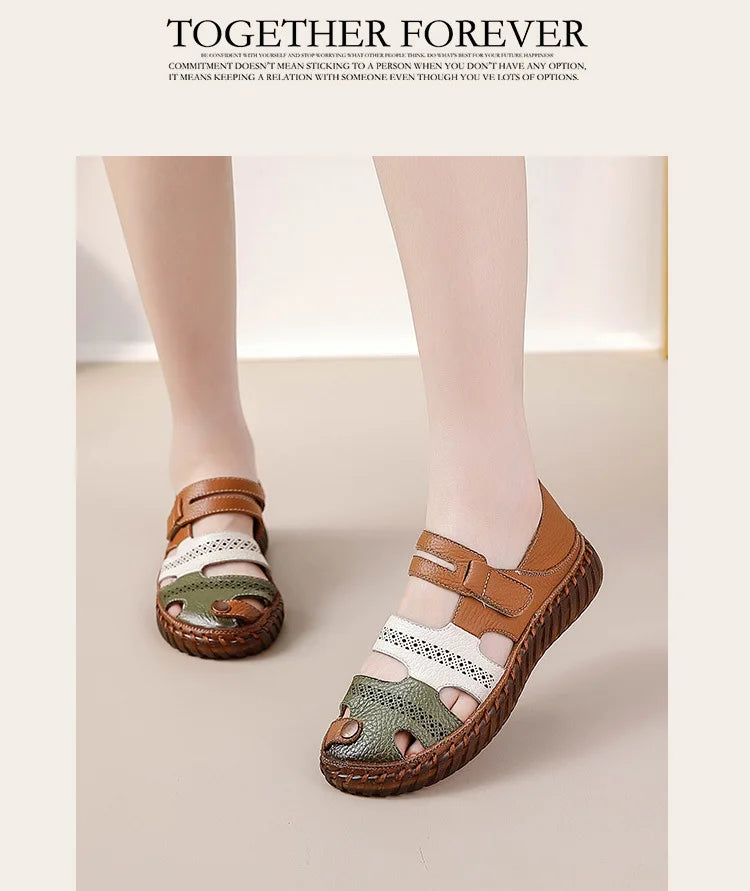 New patches gladiator sandals women's handmade bohemian shoes big size 43 woman real leather sandal ladies patchwork strap flats