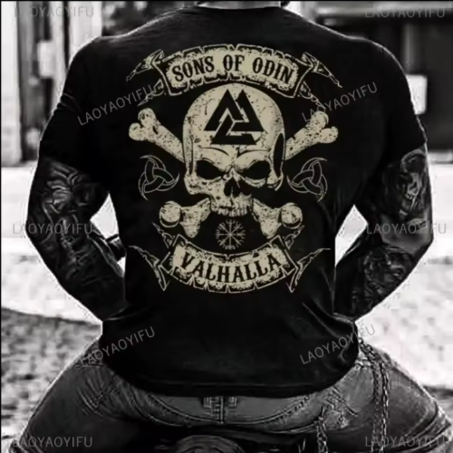 Viking T-Shirt Sons Of Odin Valhalla - Skull Biker Tee