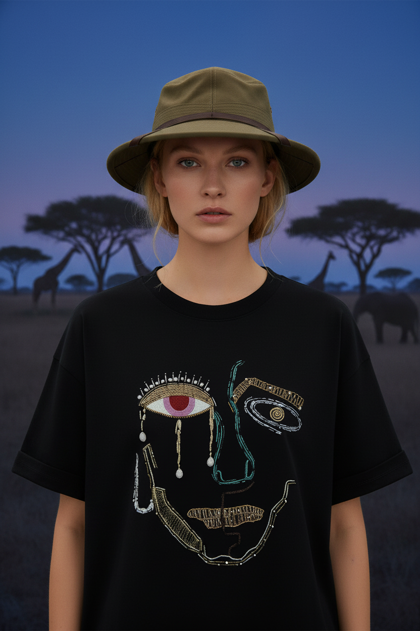 Abstract Face Tee – Blonde Safari Cap