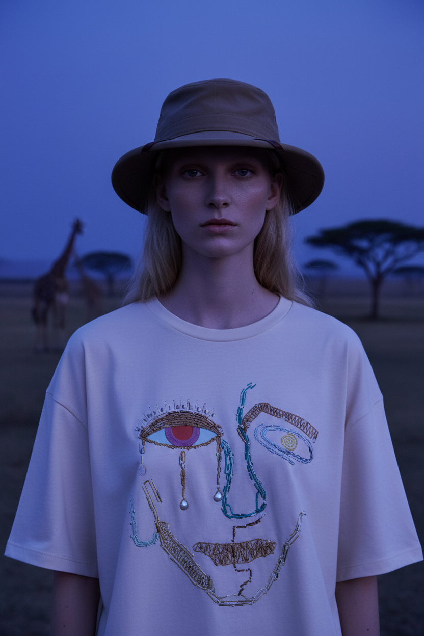 Abstract Face Tee Khaki – Safari Blonde