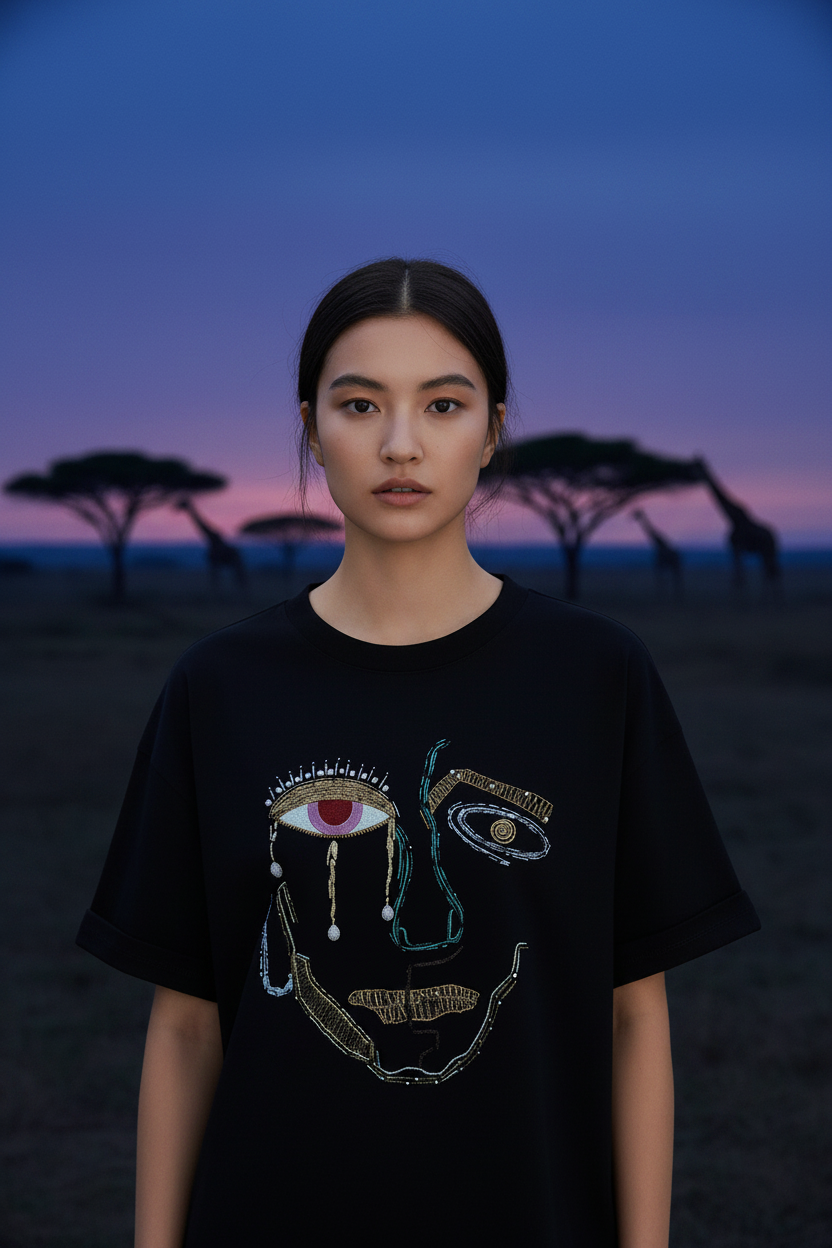 Abstract Face Tee – Safari Blue Hour