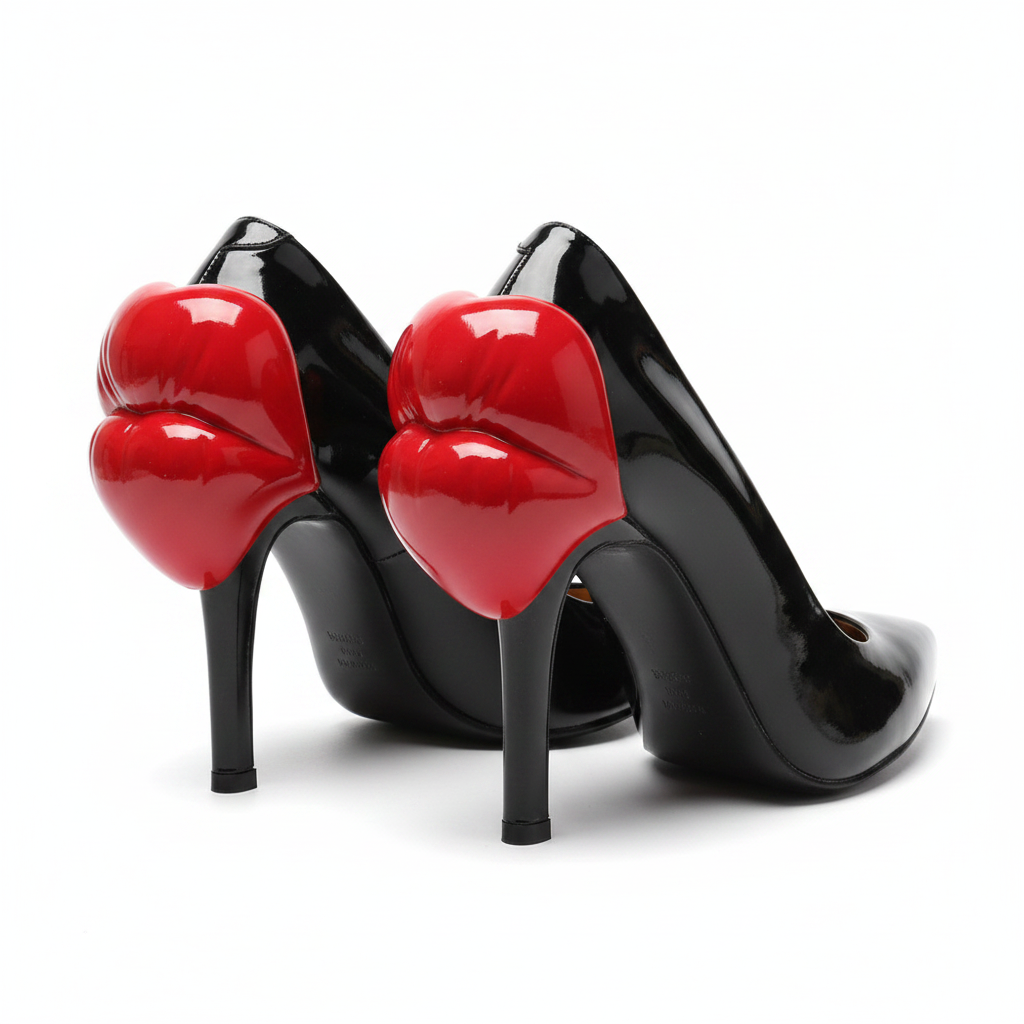KISS KILLER - Lip Pumps - White Patent With Red Lips Heel