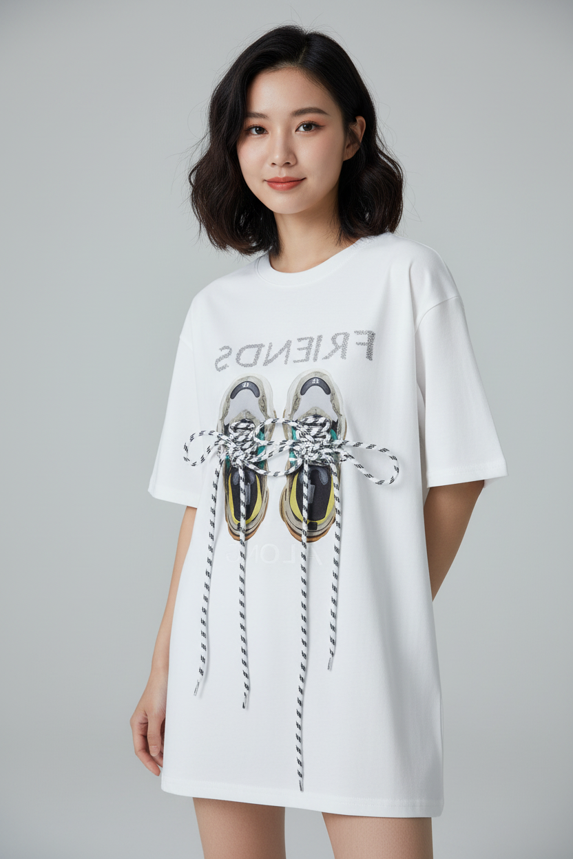FRIENDS 3D Shoelace Tee – Cool Grey