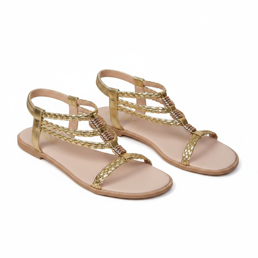 Gold Braided Sandals – białe tło