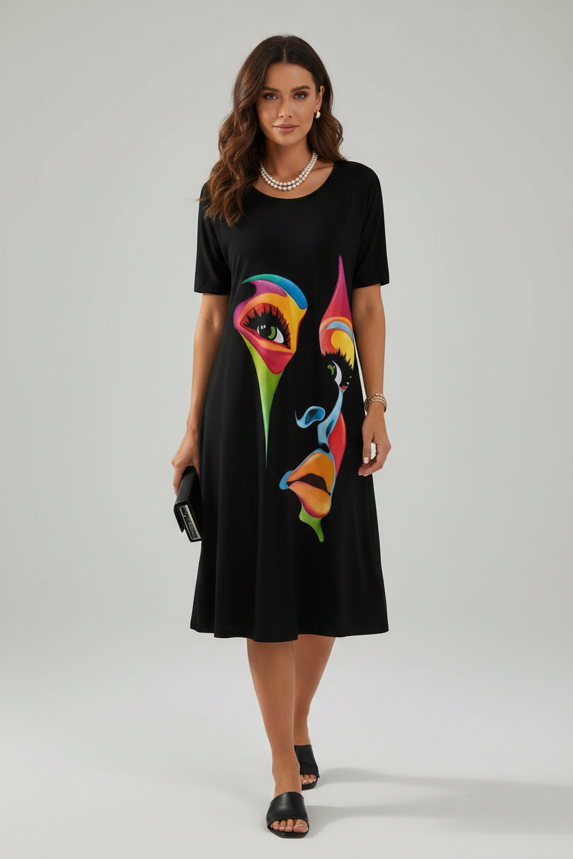 Art Face Painting Print Dress – Loose Plus Size