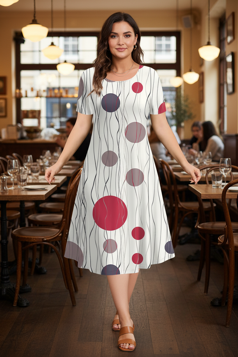 Modelka – geometryczna sukienka, bistro
