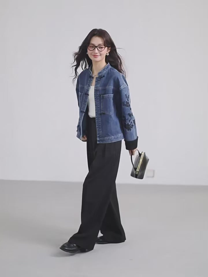 Vimly Embroidered Denim Jacket - Straight Cut
