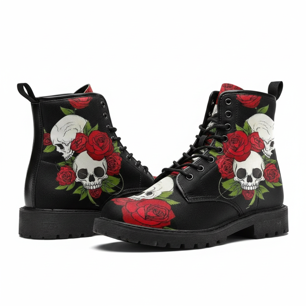 Skull Rose Combat Boots – białe tło