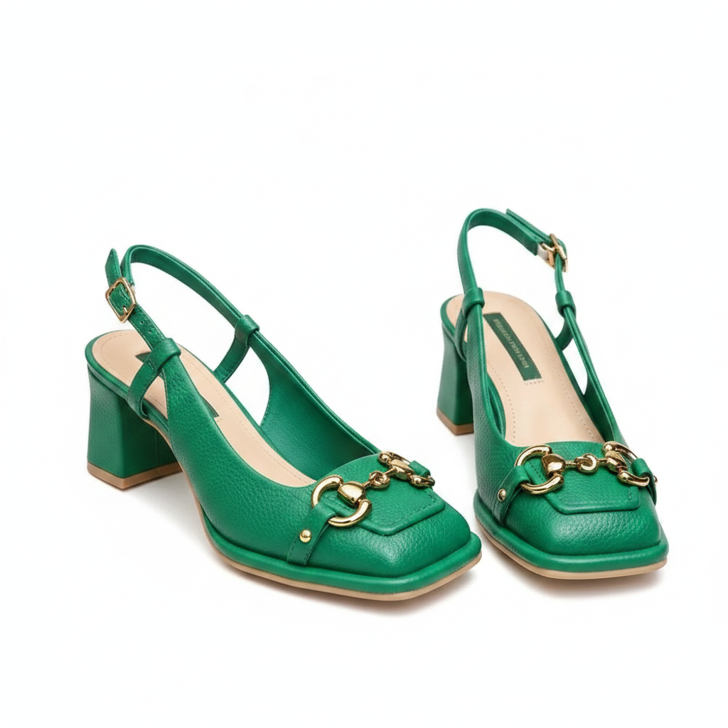 Square-Toe Mary Jane Pumps – białe tło