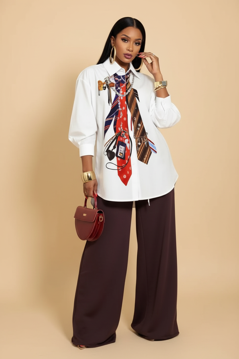 Tie Print Blouse – Full Body