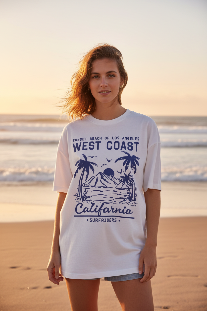 West Coast Tee – Half Body Front Beach